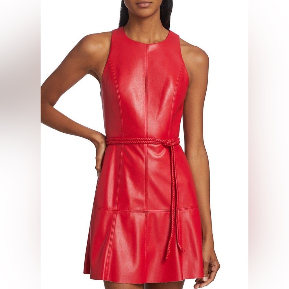 Alice and Olivia red leatherette dress
